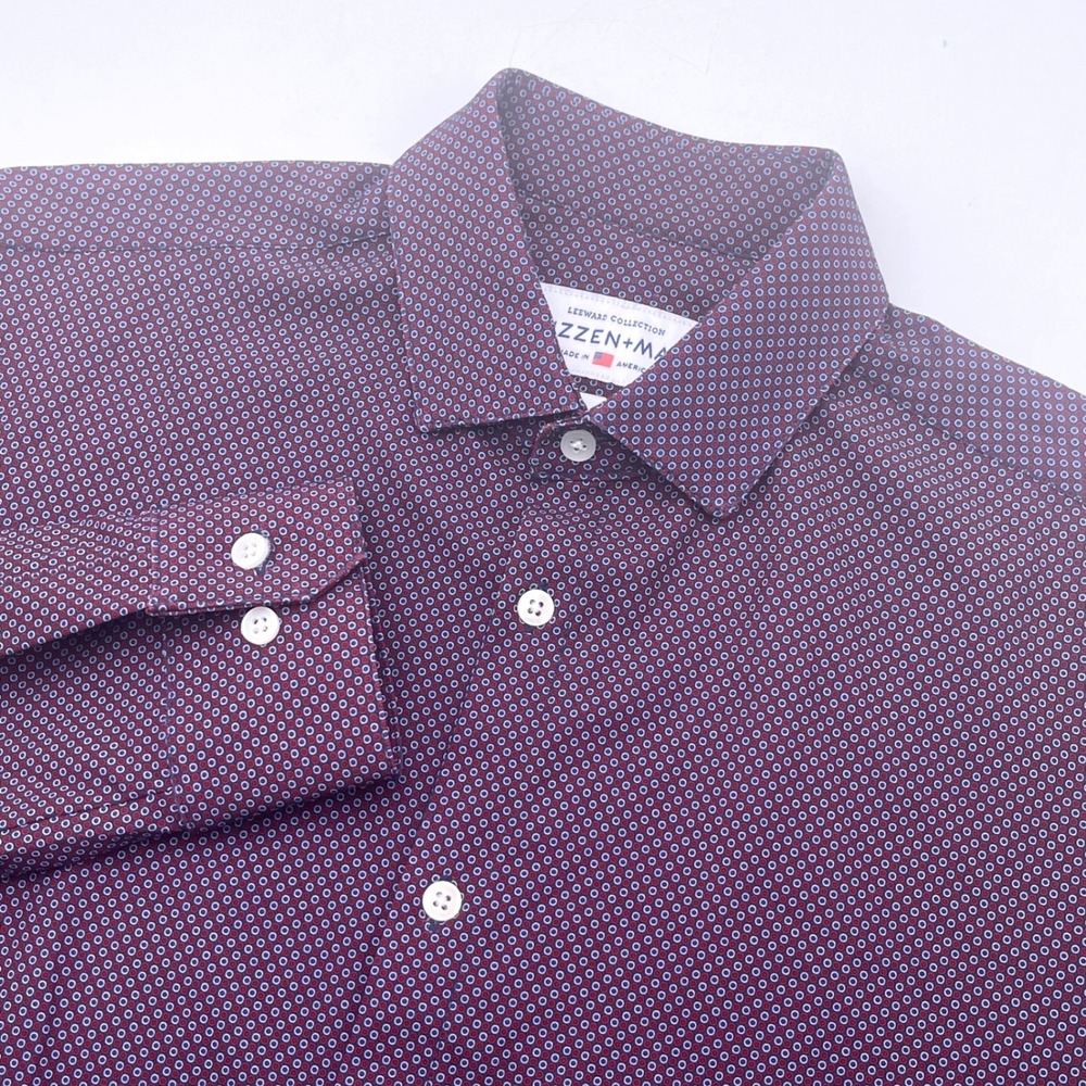 Mizzen+Main Leeward Collection Mens Large Standard Fit Burgundy Geometric Shirt